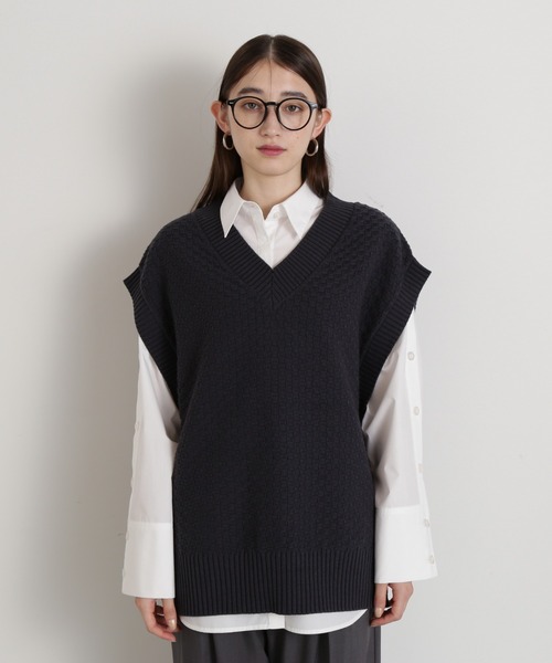 N.（N. Natural Beauty Basic）（エヌエヌナチュラルビューティーベーシック）の「◆カノコ編みニットベスト（ベスト・レディース・チャコール/オフホワイト/イエロー・MEDIUM）」の18枚目の写真