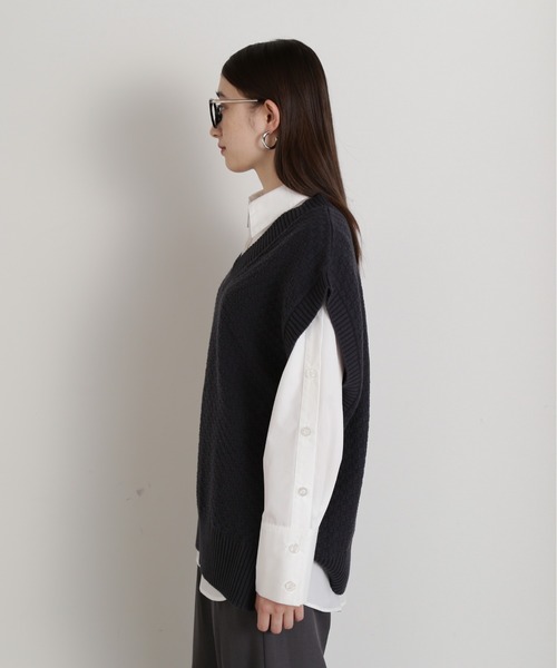 N.（N. Natural Beauty Basic）（エヌエヌナチュラルビューティーベーシック）の「◆カノコ編みニットベスト（ベスト・レディース・チャコール/オフホワイト/イエロー・MEDIUM）」の19枚目の写真