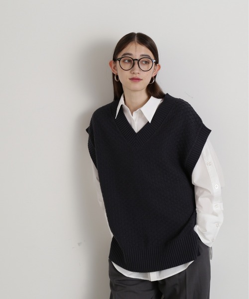 N.（N. Natural Beauty Basic）（エヌエヌナチュラルビューティーベーシック）の「◆カノコ編みニットベスト（ベスト・レディース・チャコール/オフホワイト/イエロー・MEDIUM）」の12枚目の写真