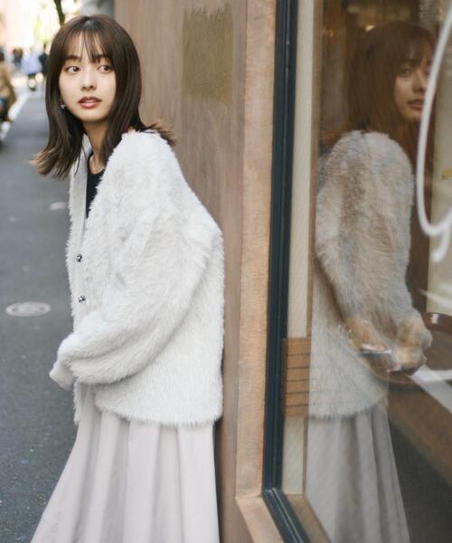 PROPORTION BODY DRESSING(プロポーションボディドレッシング)の「ミドル丈ロングフェザーカーディガン / 1213274901(ニット/セーター・レディース・ピンク/ベージュ/ホワイト系その他/グレー・FREE)」の5枚目の写真