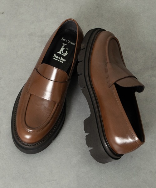 Luca Grossi ダークブラウンローファー 38 ルカ グロッシ Luca Grossi メタルパーツローファー （ダークブラウン