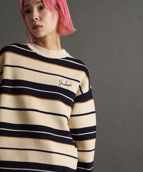 SKOOKUM(スクーカム)の「SKOOKUM AIRY BOADER KNIT(ニット/セーター・メンズ・アイボリー/ブラック・L/M)」の4枚目の写真