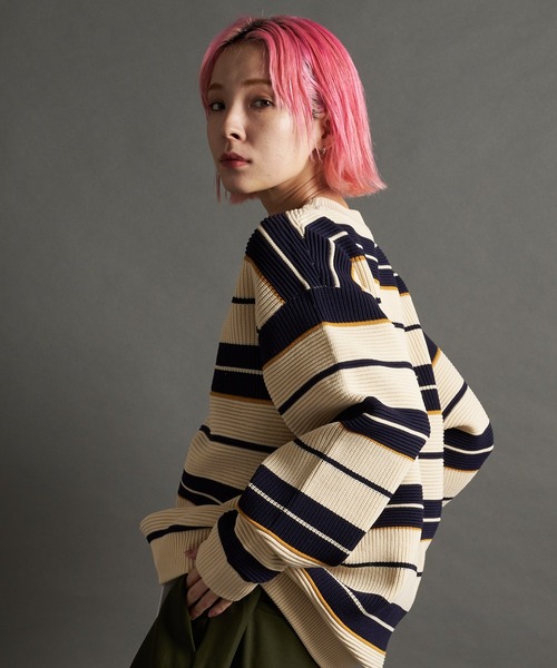 SKOOKUM(スクーカム)の「SKOOKUM AIRY BOADER KNIT(ニット/セーター・メンズ・アイボリー/ブラック・L/M)」の8枚目の写真
