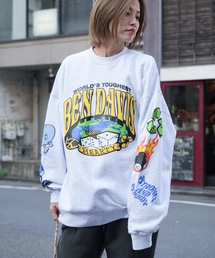 【BEN DAVIS/ベンデイビス】袖＆バックプリント　裏毛　クルーネックスウェット　トレーナー　ビッグシルエット