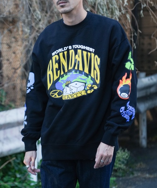 BEN DAVIS(ベンデイビス)の「【BEN DAVIS/ベンデイビス】袖&バックプリント 裏毛 クルーネックスウェット トレーナー ビッグシルエット(スウェット・メンズ・ブラック/グレー/ダークブルー・MEDIUM/LARGE/X-LARGE)」の2枚目の写真