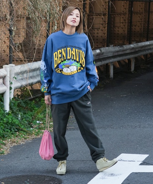 セール】【BEN DAVIS/ベンデイビス】袖＆バックプリント 裏毛 クルー
