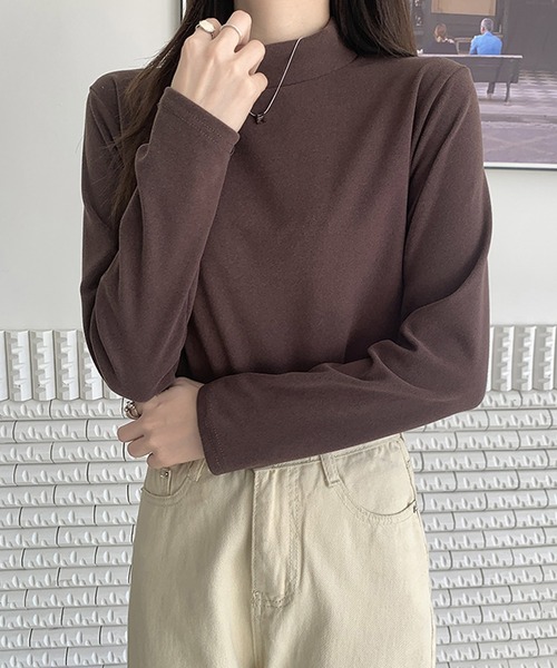 Lamoa（ラモア）の「Lamoa/ハーフタートルネック　長袖Tシャツ（Tシャツ/カットソー・レディース・グリーン/ホワイト/アイボリー/ブラック/ブラウン・FREE）」の5枚目の写真