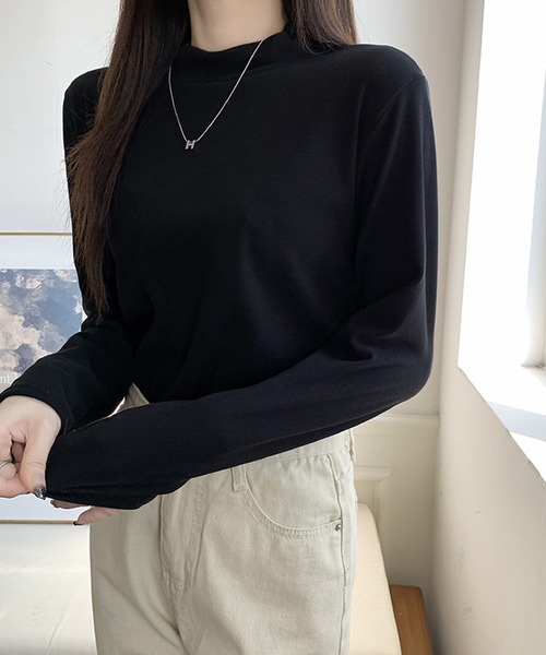 Lamoa（ラモア）の「Lamoa/ハーフタートルネック　長袖Tシャツ（Tシャツ/カットソー・レディース・グリーン/ホワイト/アイボリー/ブラック/ブラウン・FREE）」の4枚目の写真