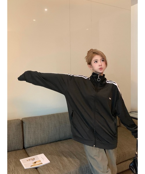 DEVICE（デバイス）の「ハイネック ダブルライン シンプル トラックジャケット ジャージ Y2K（ジャージ・レディース・ブルー/ブラック・FREE）」の11枚目の写真