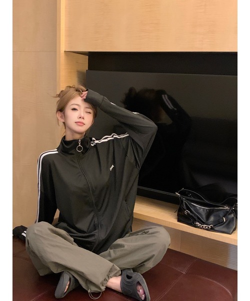 DEVICE（デバイス）の「ハイネック ダブルライン シンプル トラックジャケット ジャージ Y2K（ジャージ・レディース・ブルー/ブラック・FREE）」の10枚目の写真