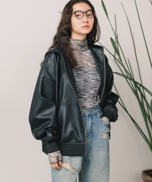 PROVOKE （プロヴォーク）の「PROVOKE/プロヴォーク fake leather hoodie フェイクレザー フーディー（ブルゾン・メンズ）」