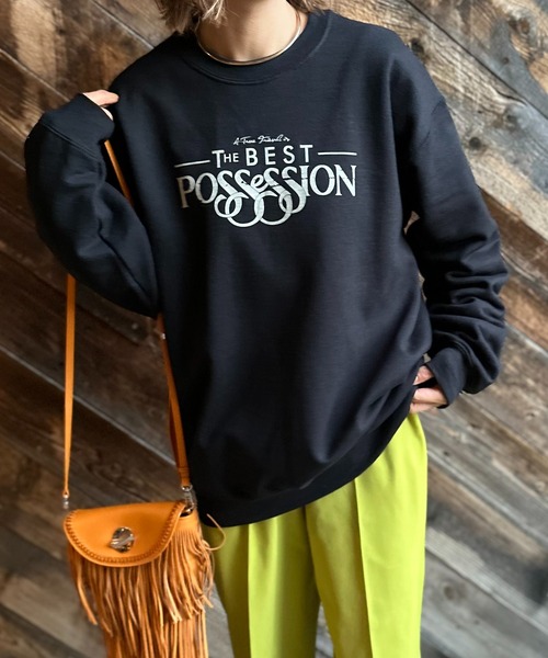 mi via loca(ミヴィアロカ)の「GILDAN Vintageライク POSSESSION ウラケ裏起毛 ロゴスウェット(スウェット・レディース・ブラック/トップグレー/ライトピンク・MEDIUM/X-LARGE)」の18枚目の写真