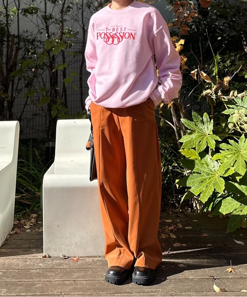 mi via loca(ミヴィアロカ)の「GILDAN Vintageライク POSSESSION ウラケ裏起毛 ロゴスウェット(スウェット・レディース・ブラック/トップグレー/ライトピンク・MEDIUM/X-LARGE)」の14枚目の写真