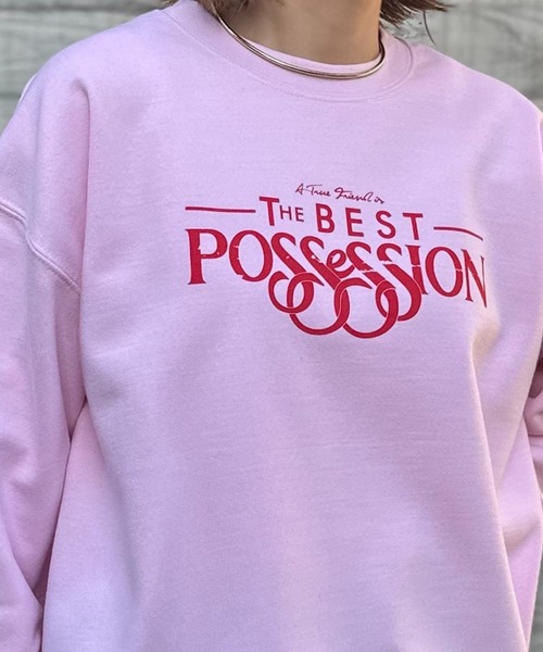 mi via loca(ミヴィアロカ)の「GILDAN Vintageライク POSSESSION ウラケ裏起毛 ロゴスウェット(スウェット・レディース・ブラック/トップグレー/ライトピンク・MEDIUM/X-LARGE)」の6枚目の写真