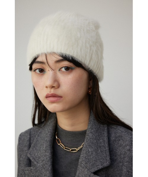 AZUL by moussy(アズールバイマウジー)の「シャギーニットビーニー(ニットキャップ/ビーニー・レディース・アイボリー/ブラック・FREE)」の7枚目の写真