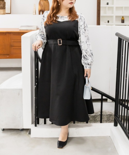 CLETTE(クレット)の「花柄ドッキングワンピース(ワンピース・レディース・モカ/ブラック・LL/3L/4L)」の2枚目の写真