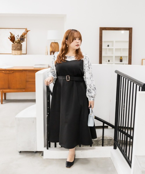 CLETTE(クレット)の「花柄ドッキングワンピース(ワンピース・レディース・モカ/ブラック・LL/3L/4L)」の3枚目の写真