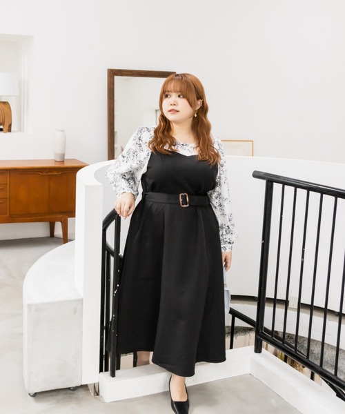 CLETTE(クレット)の「花柄ドッキングワンピース(ワンピース・レディース・モカ/ブラック・LL/3L/4L)」の7枚目の写真