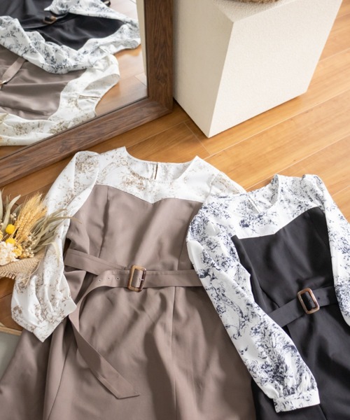 CLETTE(クレット)の「花柄ドッキングワンピース(ワンピース・レディース・モカ/ブラック・LL/3L/4L)」の9枚目の写真