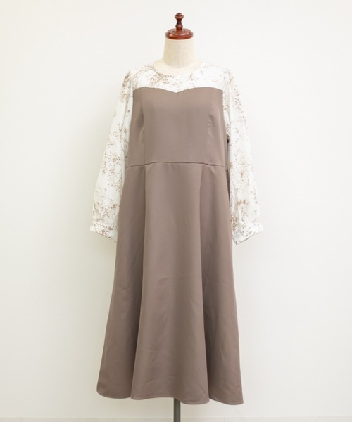 CLETTE(クレット)の「花柄ドッキングワンピース(ワンピース・レディース・モカ/ブラック・LL/3L/4L)」の14枚目の写真