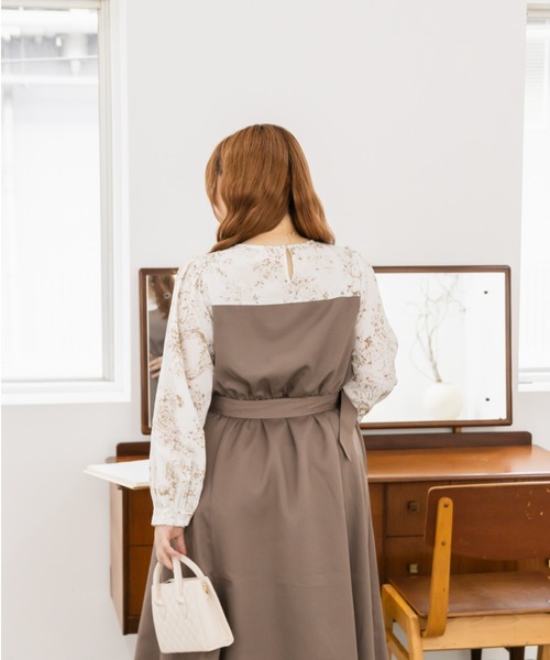 CLETTE(クレット)の「花柄ドッキングワンピース(ワンピース・レディース・モカ/ブラック・LL/3L/4L)」の10枚目の写真