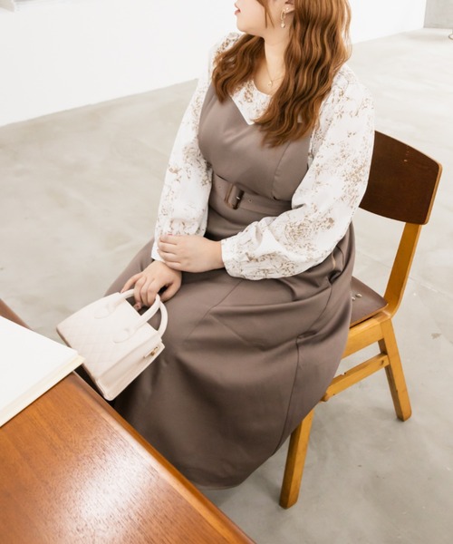 CLETTE(クレット)の「花柄ドッキングワンピース(ワンピース・レディース・モカ/ブラック・LL/3L/4L)」の13枚目の写真