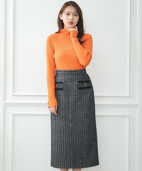 【新品タグ付き】エスカーダ　マルチカラー ツイード タイトスカート ひざ丈 新品タグ付き】エスカーダ マルチカラー ツイード タイトスカート ひざ