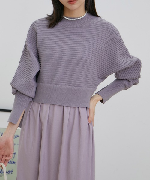 VIS（ビス）の「ドルマンニットドッキングワンピース（ワンピース・レディース・ダークラベンダー/ベージュ/ブルー系その他・FREE）」の5枚目の写真