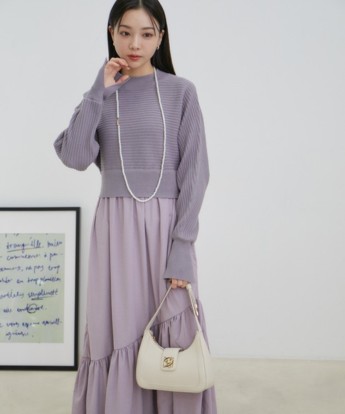 VIS（ビス）の「ドルマンニットドッキングワンピース（ワンピース・レディース・ダークラベンダー/ベージュ/ブルー系その他・FREE）」の6枚目の写真