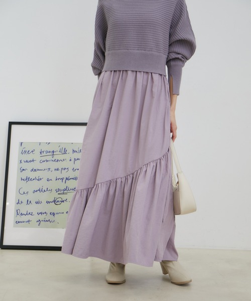 VIS（ビス）の「ドルマンニットドッキングワンピース（ワンピース・レディース・ダークラベンダー/ベージュ/ブルー系その他・FREE）」の8枚目の写真