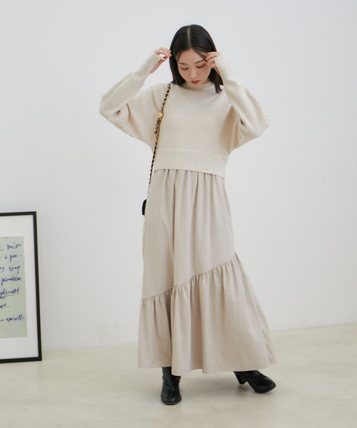 VIS（ビス）の「ドルマンニットドッキングワンピース（ワンピース・レディース・ダークラベンダー/ベージュ/ブルー系その他・FREE）」の10枚目の写真