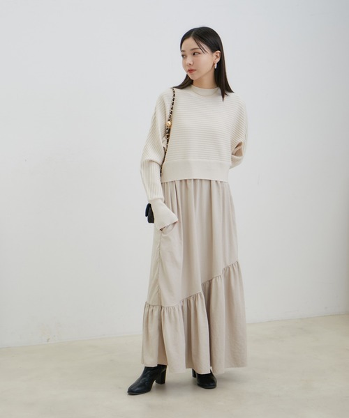 VIS（ビス）の「ドルマンニットドッキングワンピース（ワンピース・レディース・ダークラベンダー/ベージュ/ブルー系その他・FREE）」の11枚目の写真