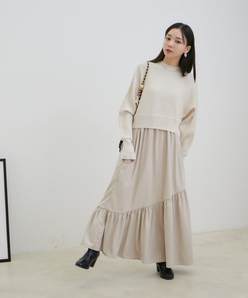 VIS（ビス）の「ドルマンニットドッキングワンピース（ワンピース・レディース・ダークラベンダー/ベージュ/ブルー系その他・FREE）」の12枚目の写真