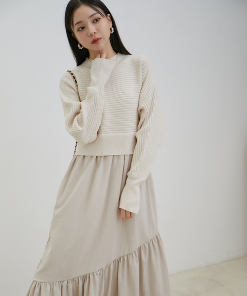 VIS（ビス）の「ドルマンニットドッキングワンピース（ワンピース・レディース・ダークラベンダー/ベージュ/ブルー系その他・FREE）」の14枚目の写真