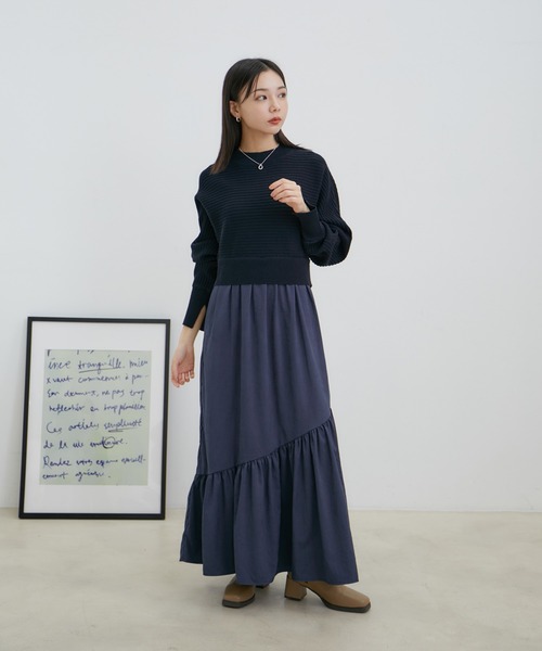 VIS（ビス）の「ドルマンニットドッキングワンピース（ワンピース・レディース・ダークラベンダー/ベージュ/ブルー系その他・FREE）」の16枚目の写真