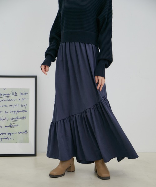 VIS（ビス）の「ドルマンニットドッキングワンピース（ワンピース・レディース・ダークラベンダー/ベージュ/ブルー系その他・FREE）」の18枚目の写真