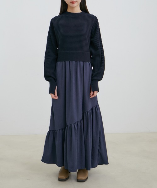 VIS（ビス）の「ドルマンニットドッキングワンピース（ワンピース・レディース・ダークラベンダー/ベージュ/ブルー系その他・FREE）」の19枚目の写真