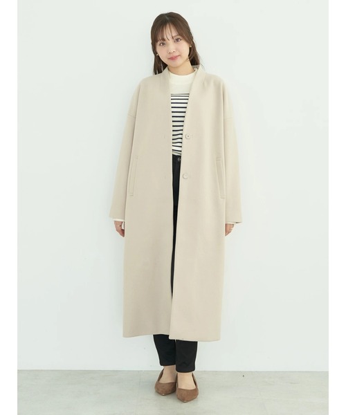 earth music&ecology（アースミュージックアンドエコロジー）の「Vネックノーカラーコート（ノーカラーコート・レディース・ブラウン/杢グレー/ライトベージュ/ブラック・M/L）」の4枚目の写真