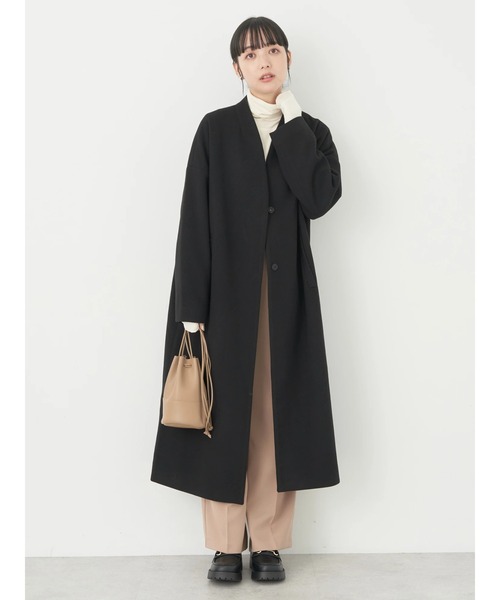 earth music&ecology（アースミュージックアンドエコロジー）の「Vネックノーカラーコート（ノーカラーコート・レディース・ブラウン/杢グレー/ライトベージュ/ブラック・M/L）」の2枚目の写真