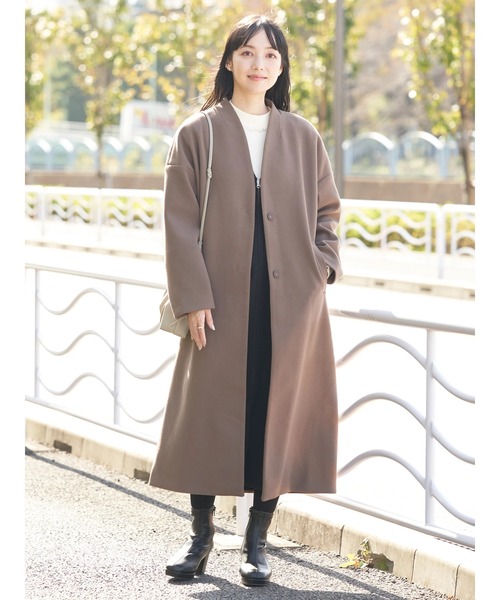 earth music&ecology（アースミュージックアンドエコロジー）の「Vネックノーカラーコート（ノーカラーコート・レディース・ブラウン/杢グレー/ライトベージュ/ブラック・M/L）」の8枚目の写真