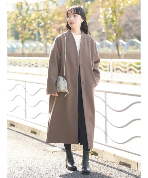 earth music&ecology（アースミュージックアンドエコロジー）の「Vネックノーカラーコート（ノーカラーコート・レディース・ブラウン/杢グレー/ライトベージュ/ブラック・M/L）」の9枚目の写真