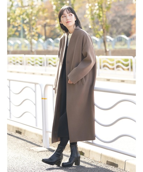 earth music&ecology（アースミュージックアンドエコロジー）の「Vネックノーカラーコート（ノーカラーコート・レディース・ブラウン/杢グレー/ライトベージュ/ブラック・M/L）」の10枚目の写真