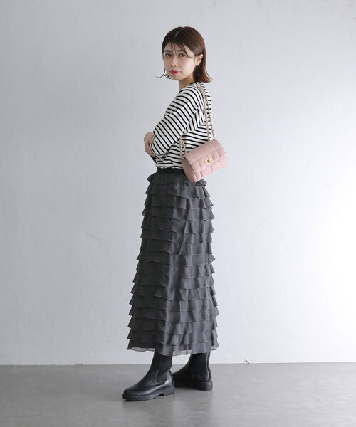 La TOTALITE（ラトータリテ）の「【TORRAZZO DONNA/トラッゾドンナ】Ruffle Skirt（スカート・レディース・チャコールグレー/ベージュ・FREE）」の20枚目の写真