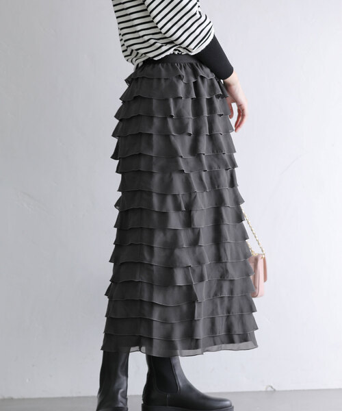 TORRAZZO DONNA フリルブラックロングスカート セール】【TORRAZZO DONNA/トラッゾドンナ】Ruffle Skirt