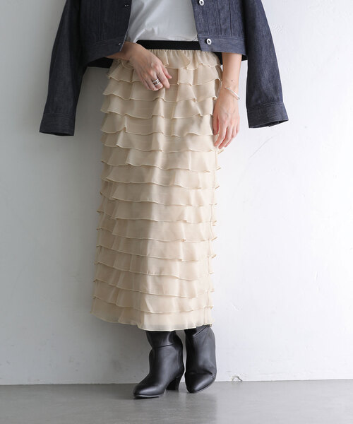 La TOTALITE（ラトータリテ）の「【TORRAZZO DONNA/トラッゾドンナ】Ruffle Skirt（スカート・レディース・チャコールグレー/ベージュ・FREE）」の21枚目の写真