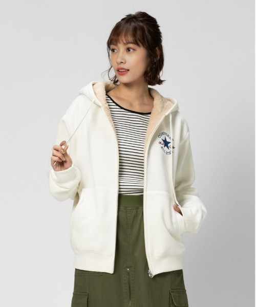 CONVERSE(コンバース)の「【CONVERSE】裏ボアZIPパーカー(パーカー・レディース・オフホワイト/グレー/ブラック・L/M/XL)」の2枚目の写真