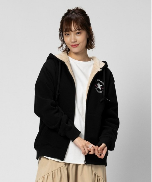 CONVERSE(コンバース)の「【CONVERSE】裏ボアZIPパーカー(パーカー・レディース・オフホワイト/グレー/ブラック・L/M/XL)」の3枚目の写真