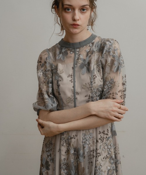 フラワーエンブロイダリードレス結婚式同窓会オケージョンドレス フラワーエンブロイダリードレス結婚式同窓会オケージョンドレス