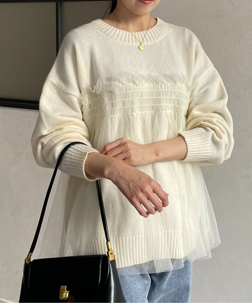 Thevon（ゼボン）の「チュールドッキングニットプルオーバー（ニット/セーター・レディース・ブラック/グレー/イエロー/アイボリー・FREE）」の10枚目の写真