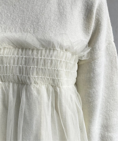 Thevon（ゼボン）の「チュールドッキングニットプルオーバー（ニット/セーター・レディース・ブラック/グレー/イエロー/アイボリー・FREE）」の6枚目の写真